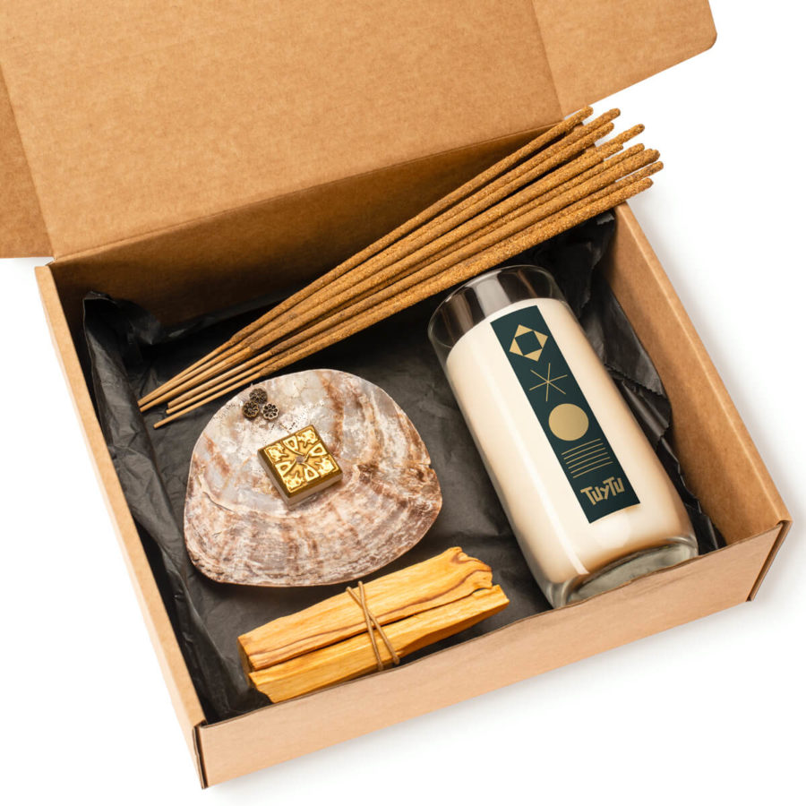 kit Palo Santo TUYTU en caja de regalo madera sagrada quemador de incienso varillas de incienso y vela de Palo Santo